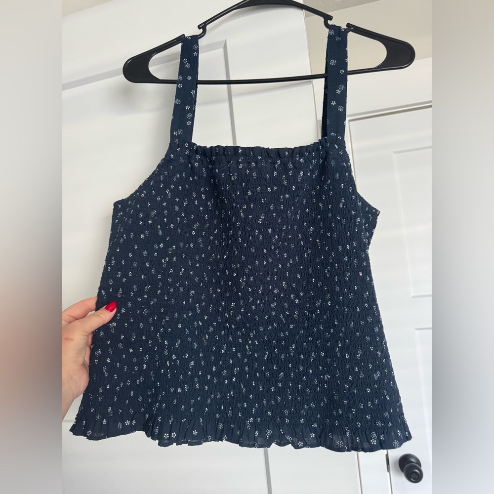 Madewell Dark Blue Floral Smocked Top
